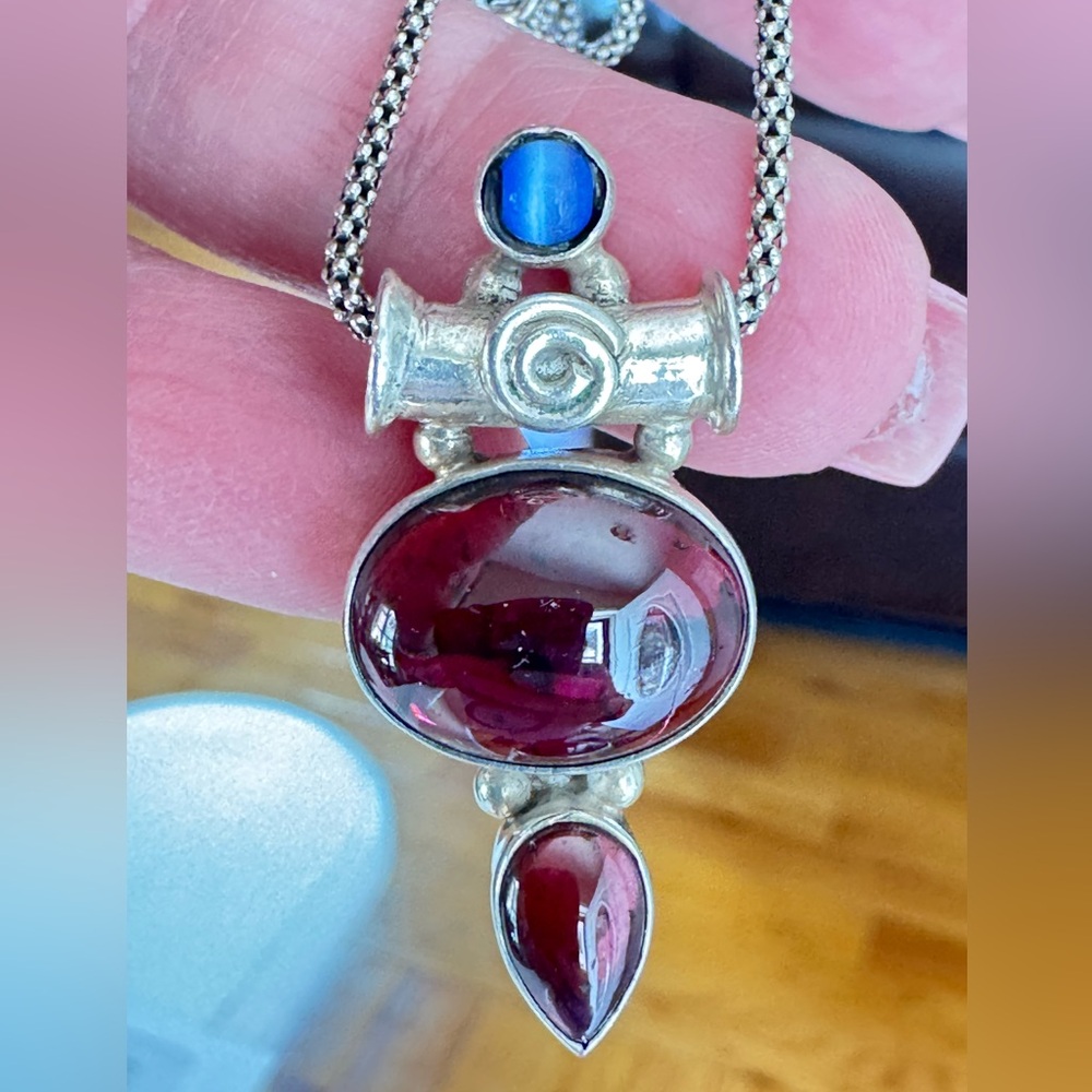 925 Ruby Garnet Cats Eye Necklace